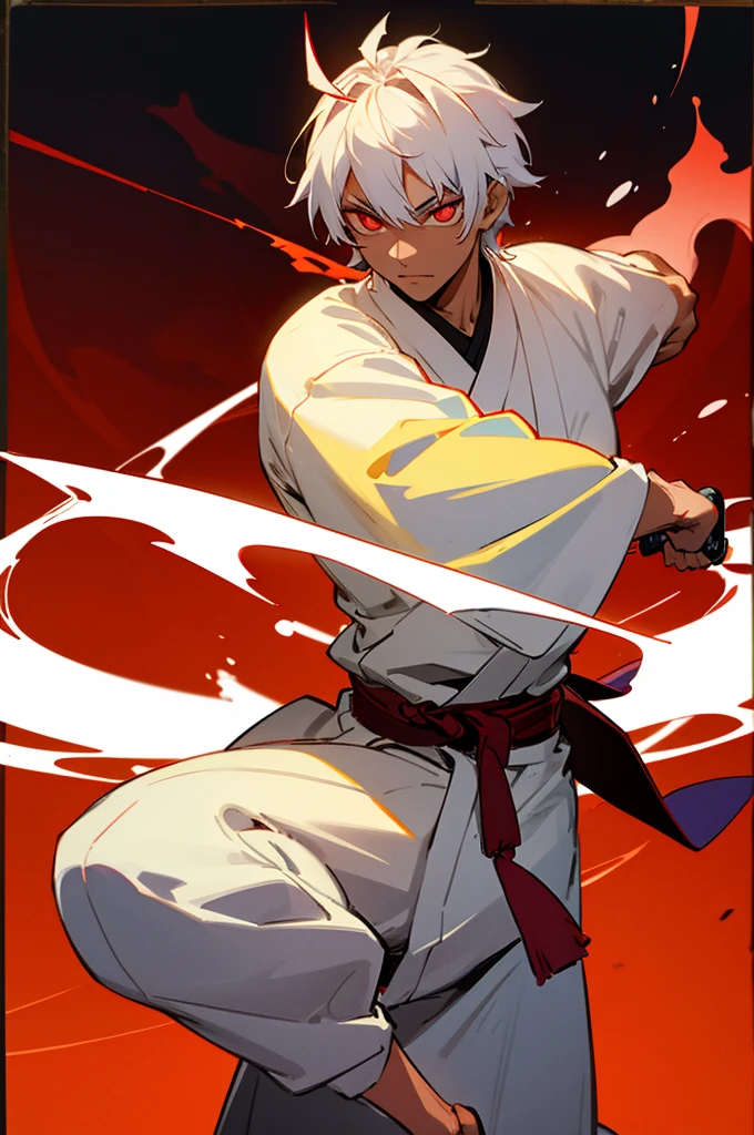 Haori, male,  Demon, demon skin color, Aura, Shrine Background, martial artist gi