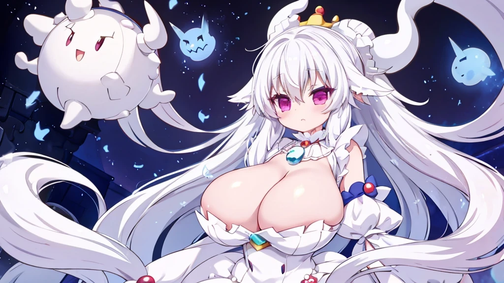 Princess Booette from Super Mario, White hair, neckleace, Breasts huge, big hair, hentai sexy girl, 1 girl, best qualityer