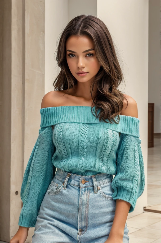 ((best quality)), ((masterpiece)), (detailed), 1girl, off-shoulder sweater,