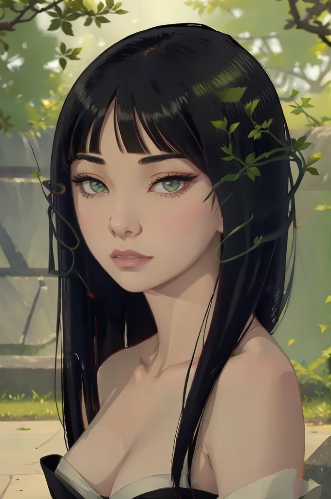 black hair with bangs green eyes Asian,seducing gaze