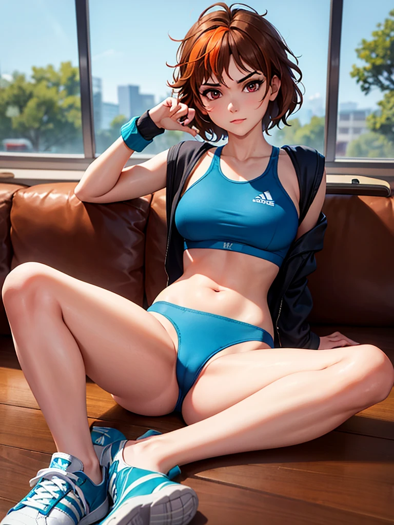 merula, y pose, sneakers, sexport bra, blue adidas sport pantie body, thighs, sitting pose
