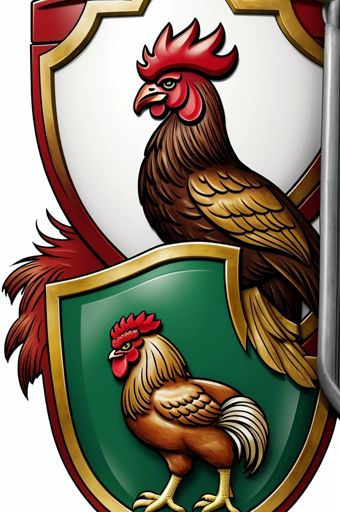 Football shield that has a rooster in the middle that says helmans white background for PNG