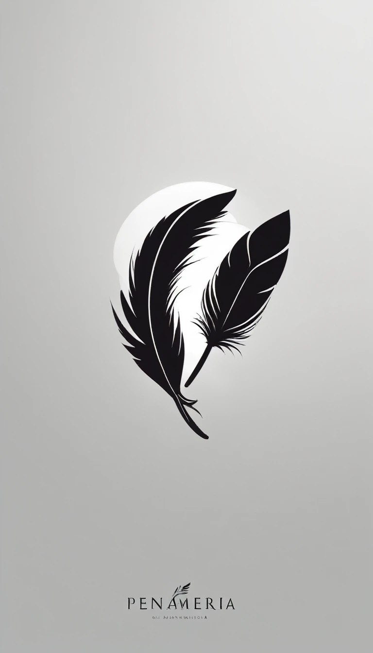 A minimal, modern, simple, cinematic logo design e of a boy with a head full of feathers for the brand “Penamemoria".