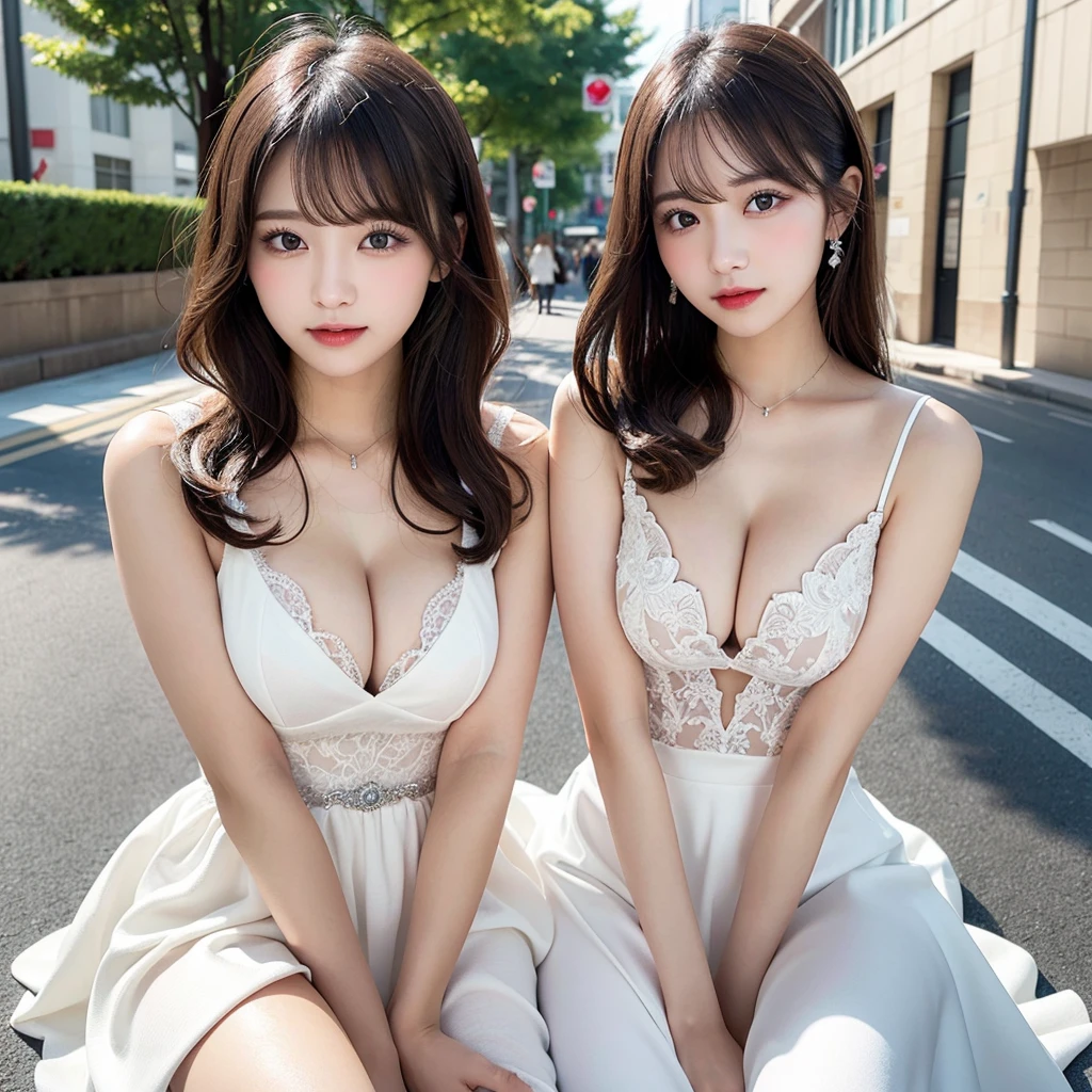 1 、first work first work, best qualityer, illustration, ultra detali, fine-details, high resolution, top-notch image quality、8 k wallpaper, a korean girl、korean idol、Perfect dynamic composition, beautiful detailed eyes, Wedding dresses with front opening to the waist,medium hair, extremely large and deep breast cleavage, Natural Color Lip, ((close your legs))、((I can see throat)),beautiful fur、ssmile, in street、 , throat presentation, focus on the throat, Breast Presentation, holding a cup full of foam