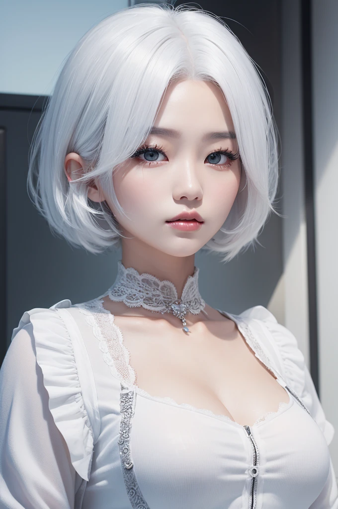 Create a Korean woman with white hair 