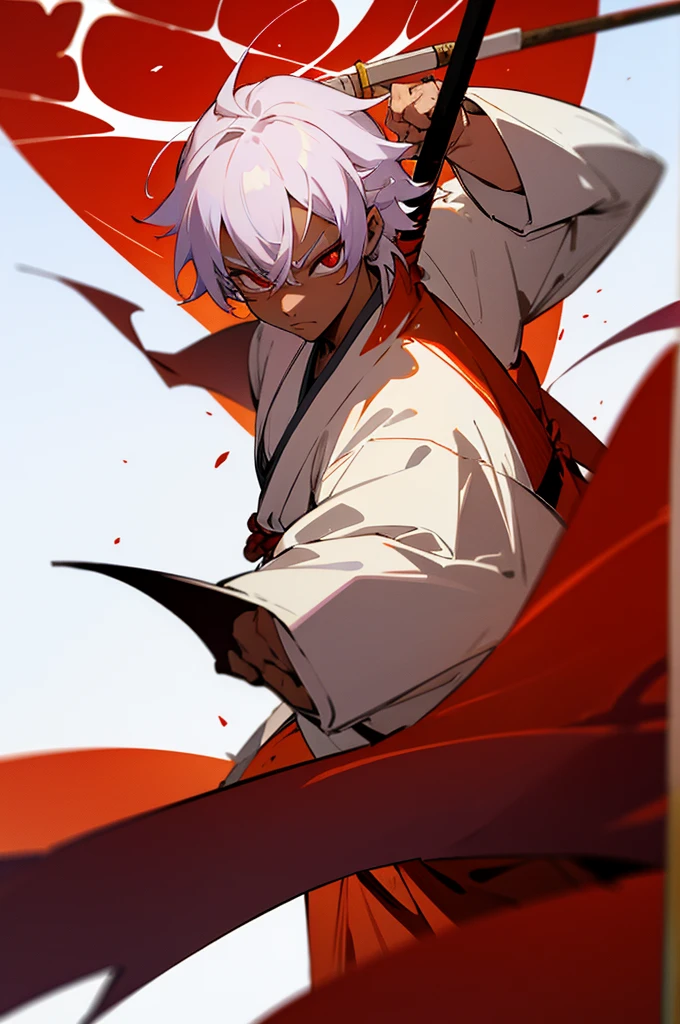Haori, male, Demon, demon skin color, Aura, Shrine Background, martial artist gi