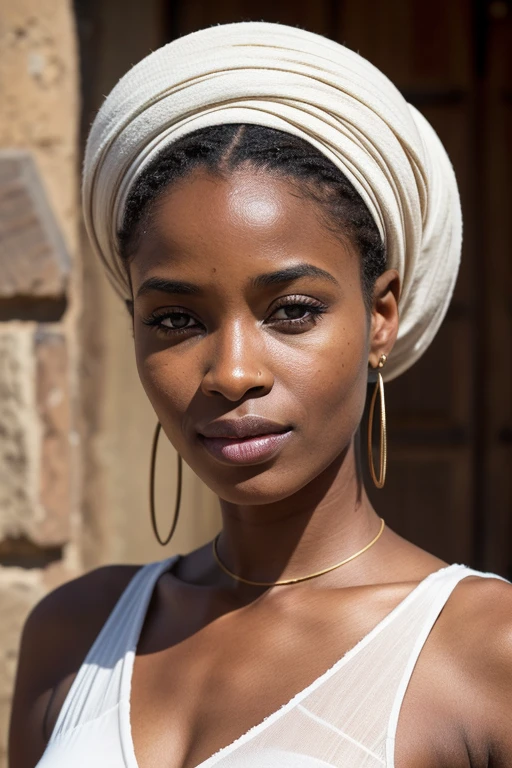 une belle femme africaine habillé de façon attirante du visage, le lait de vache coule partout sur son visage.elle regarde vers le haut et ouvre la bouche elle semble savourer le lait de vache.elle est egalement entourée de plusieurs homme africain.
