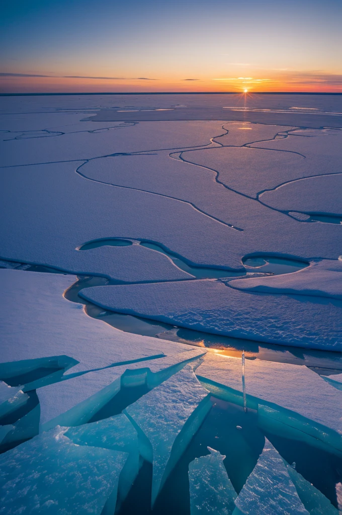 Spectacular sunset over the ice of the North Pole