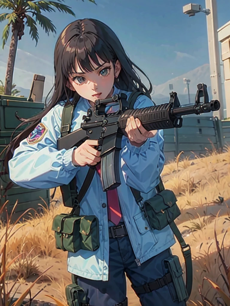 (masterpiece, best quality:1.2), solo, 1girl, using an m16a2, cowboy shot, cinematic composition, dynamic pose, high 