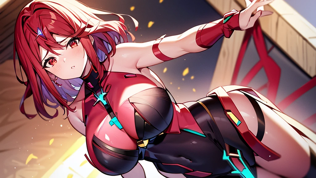 Pyra de Xenoblade, Red hair, neckleace, breasts big, big hair, sexy hentai girl, best qualityer
