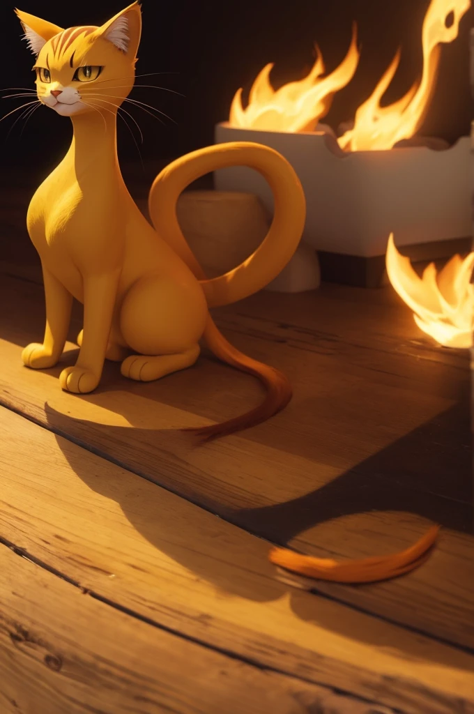 A fire-type yellow cat Pokémon with an elegant design