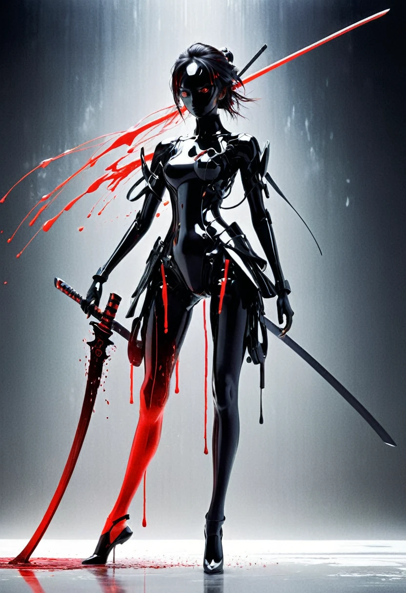 ,future technologies,bailing_robot,robot,robotics,machine_robo,gradient,Partial texture of a metal robot,simple background,(1girl:0.6),Matte Metal,wire,
Closeup Portrait,Dynamic pose By yoji shinkawa,a ninja gracefully posing in Fight stance with katana,Blood Splash,Blood fountain,infront of vanta white background with overhelming cascading red/black sharp ascii_art streams of data. Illuminate the fusion of artistry and innovation in this mesmerizing image.bailing_glitch_effect,atmospheric haze,Film grain,cinematic film still,highly detailed,