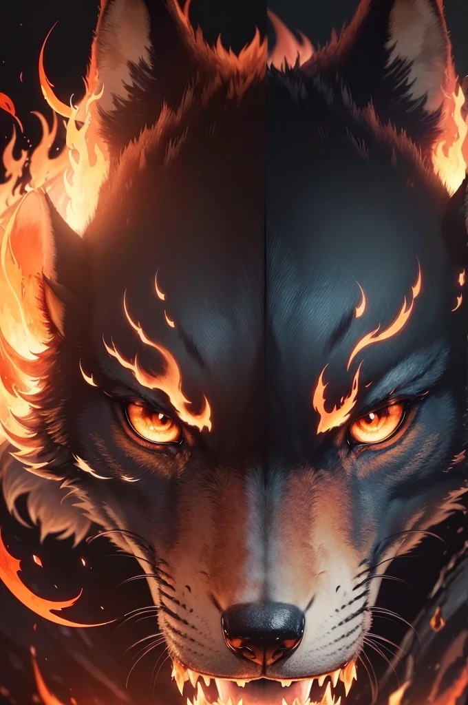 (Extremely detailed wallpaper of a fire wolf in 8k),(work of art), (best qualityer), (ultra detali), (Best illustration),(melhor ombre), (ombre, detailedeyes:1.1), (battle background full of fire:1.2), ,break , mod3, to use as a profile, keep it a little away from the camera