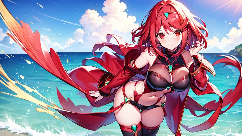 Pyra de Xenoblade, very long red hair, neckleace, breasts big, sexy hentai girl, best qualityer