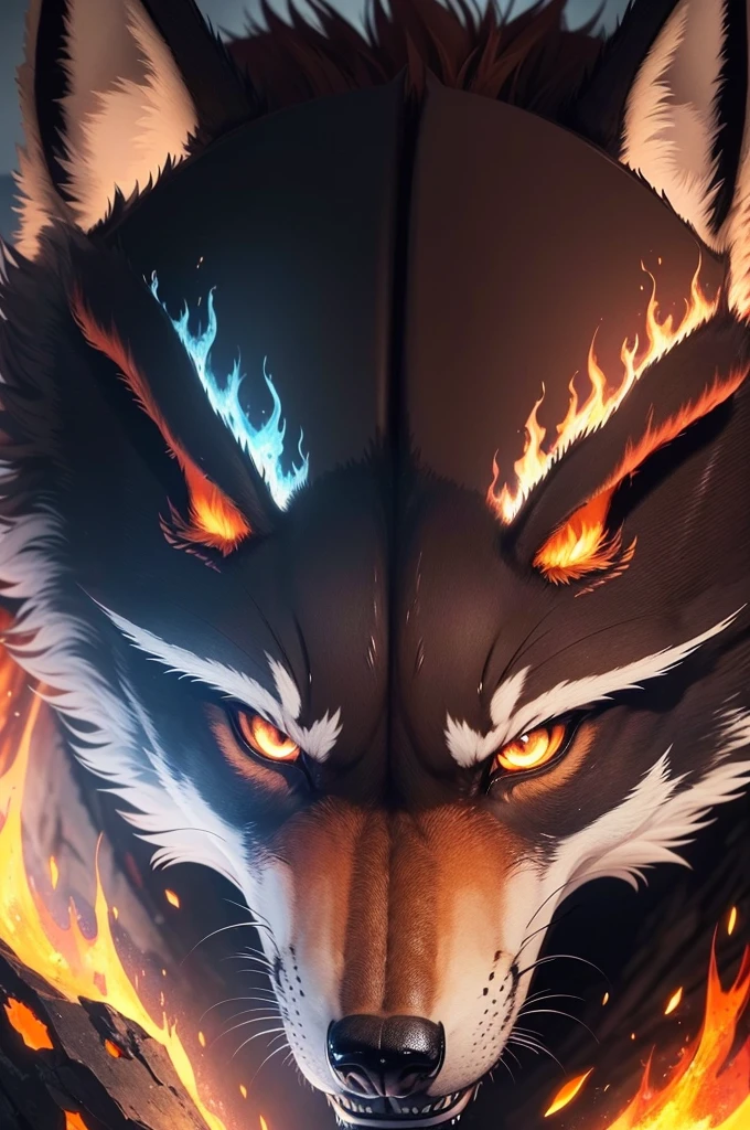(Extremely detailed wallpaper of a fire wolf in 8k),(work of art), (best qualityer), (ultra detali), (Best illustration),(melhor ombre), (ombre, detailedeyes:1.1), (battle background full of fire:1.2), ,break , mod3, to use as a profile, keep it a little away from the camera