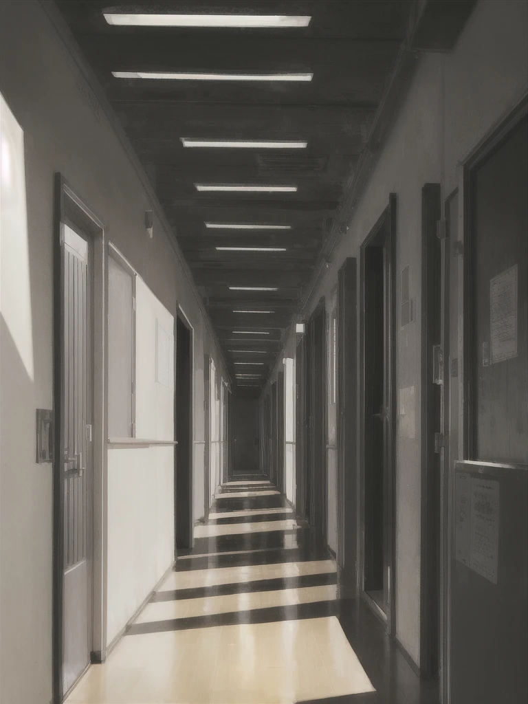 School, corridor, grey, light,