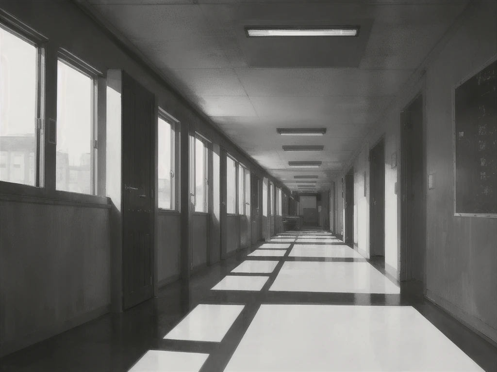 School, corridor, grey, light,