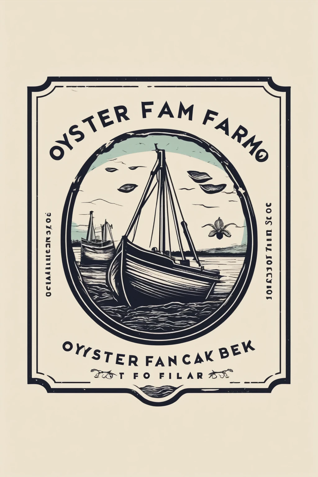 BASIC SIMPLE ink pad LOGO design oyster FARM company retro 1970