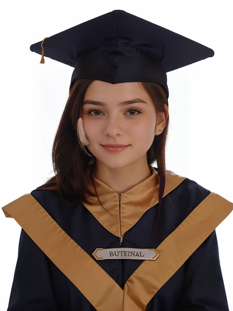photo of girl at graduation, initial graduation photo, photo of girl with cap and gown