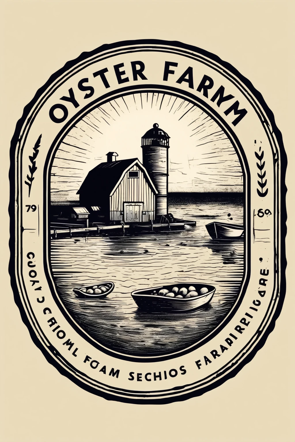 BASIC CIRCLE LOGO, ink pad LOGO design oyster FARM company old school retro 1970