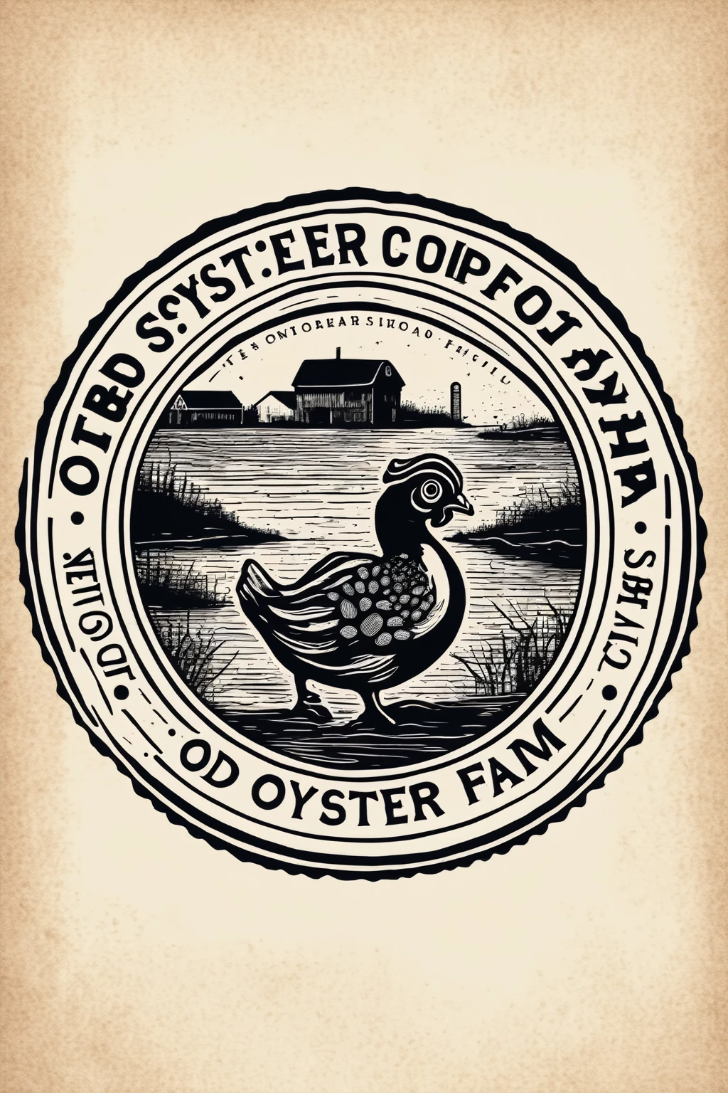 BASIC CIRCLE LOGO,  ink pad LOGO design oyster FARM company old school retro 1970