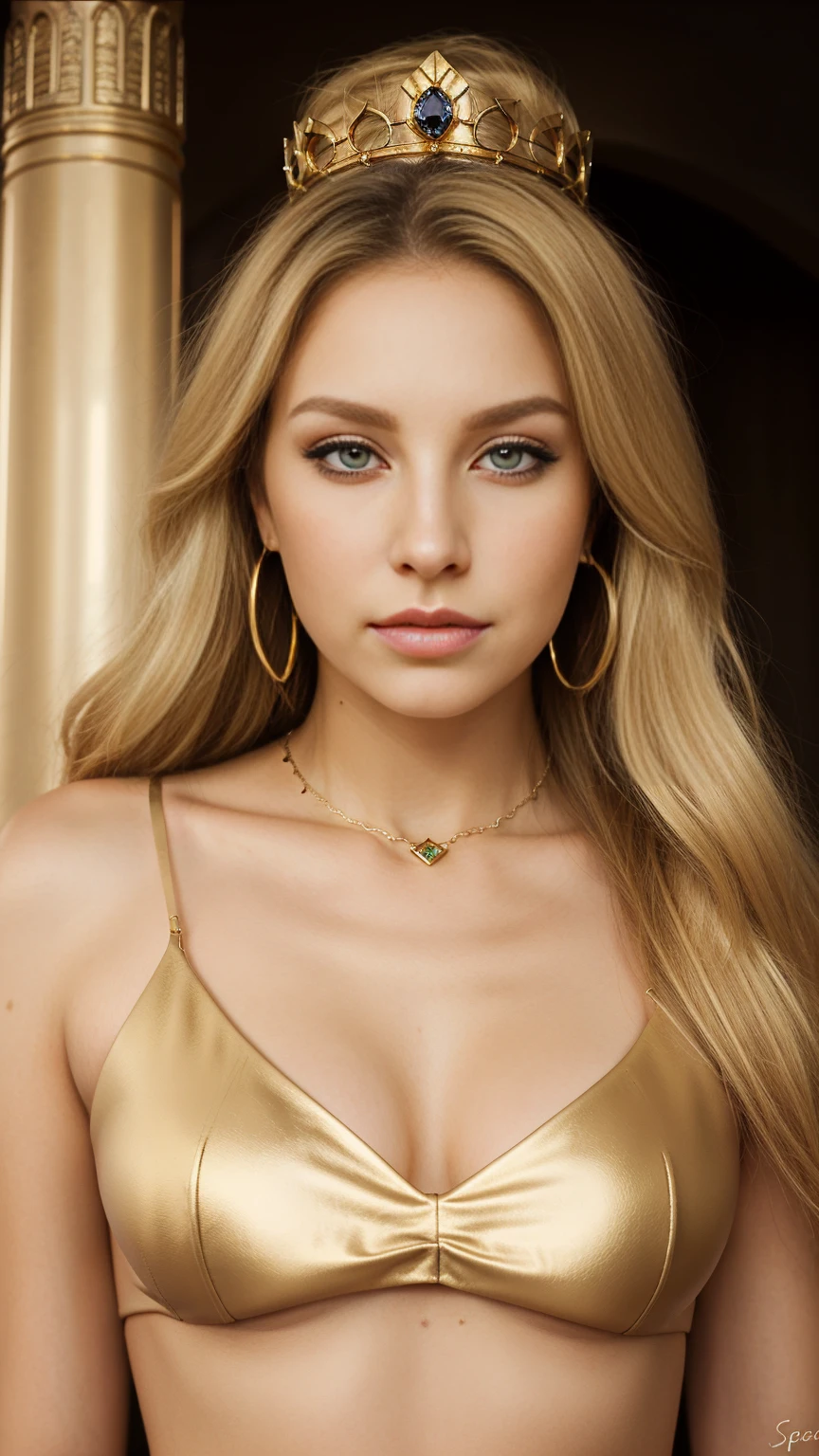 Goddess, tribal, blonde hair, Devine, brown eyes, septum Peircing , mystical eyes, queen, gold Jewllery, queen, lip piercings