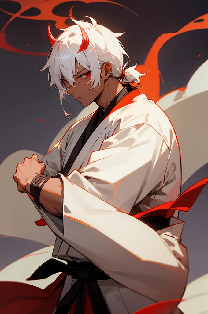 Haori, male, Demon, demon skin color, Aura, Temple Background, martial artist gi