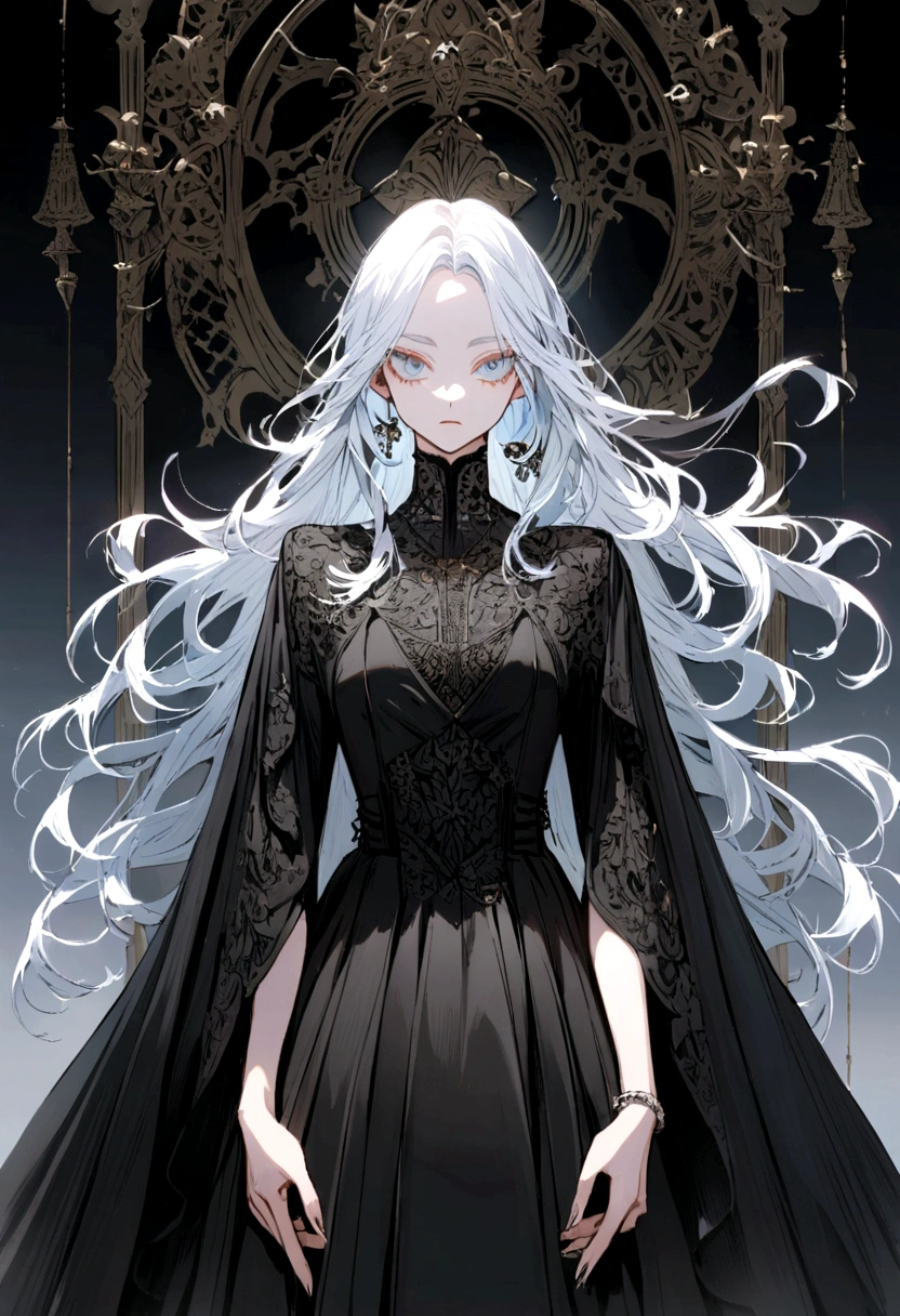 Tokyo revengers white hair with light blue locks and a black dress