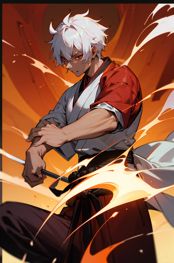 Haori, male, Demon, demon skin color, Aura, Temple Background, martial artist gi