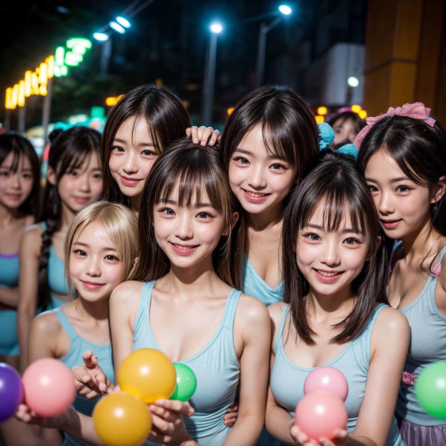 ((ExtremelyDetailed (PUNIPUNI KAWAII 12 Girls in a row:1.37) Shibuya Hachiko-mae scramble crossing)), (masterpiece 8K TopQuality:1.2) (ProfessionalPhoto:1.37), {(Standing Full Body:1.2)}, Different types of hair colors, {(White(skinny school swimwear))|SchoolUniform|Tutu}, {Corrected BabyLike hand|Hiddenhand}, (Joyful Expressions LifeLike Rendering), PerfectLighting (RainbowColor particles:1.2)(Dazzling Blurred ColorfulLights) MotionBlur, covered_nipples  BREAK  (Acutance:0.8), (ExtremelyDetailed((NOGIZAKA FaceVariations)))with (SparklingHighlights:1.28), impeccable Radiant PearlSkin with Transparency . { (Dynamic Joyful expressions LifeLike Rendering:1.4) | (:d) }