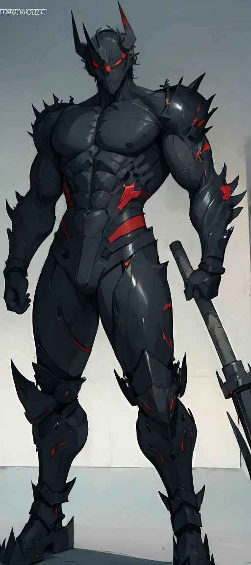 A demon from the anime Chainsaw Man, It has a hybrid hammer head, Warhammer Head, he has a gray muscular body, wearing no shirt, fully body, black hands, and look fierce, Human lips, bonitas, handsome, simple background.