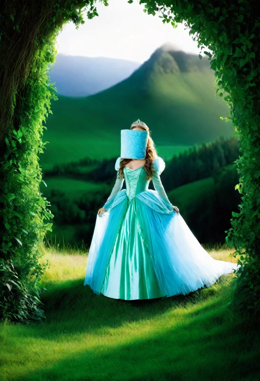 a princess, fairy tale, fantasy, cinematic, green background, insanely detailed, fantastic scenery