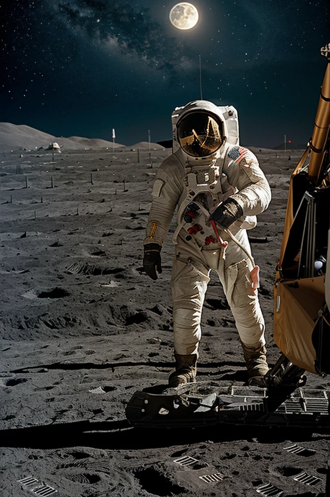 Astronaut on the Moon with an excavator 
