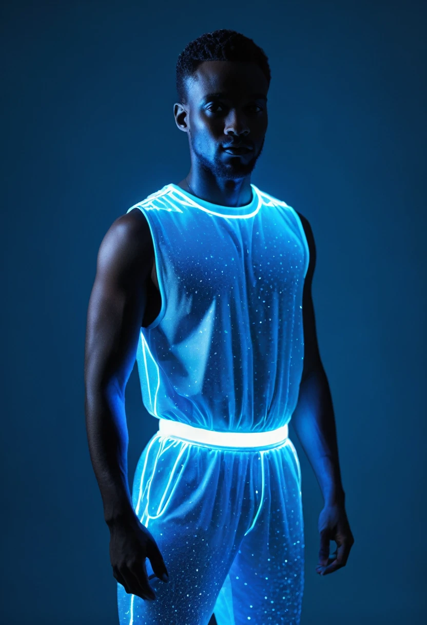 Black man in luminescent clothing blue