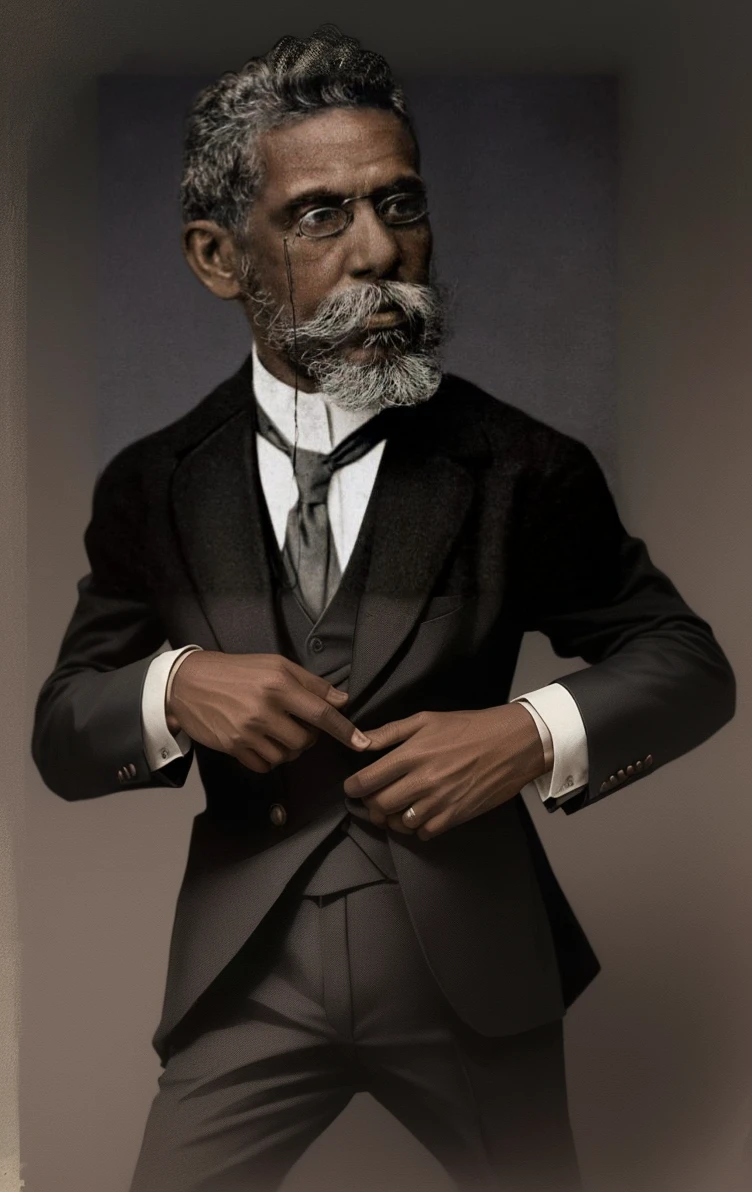 A black man in a suit of early XX century style