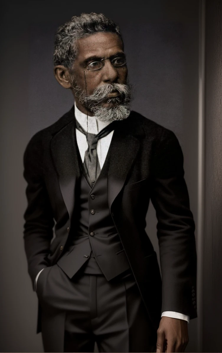 A black man in a suit of early XX century style
