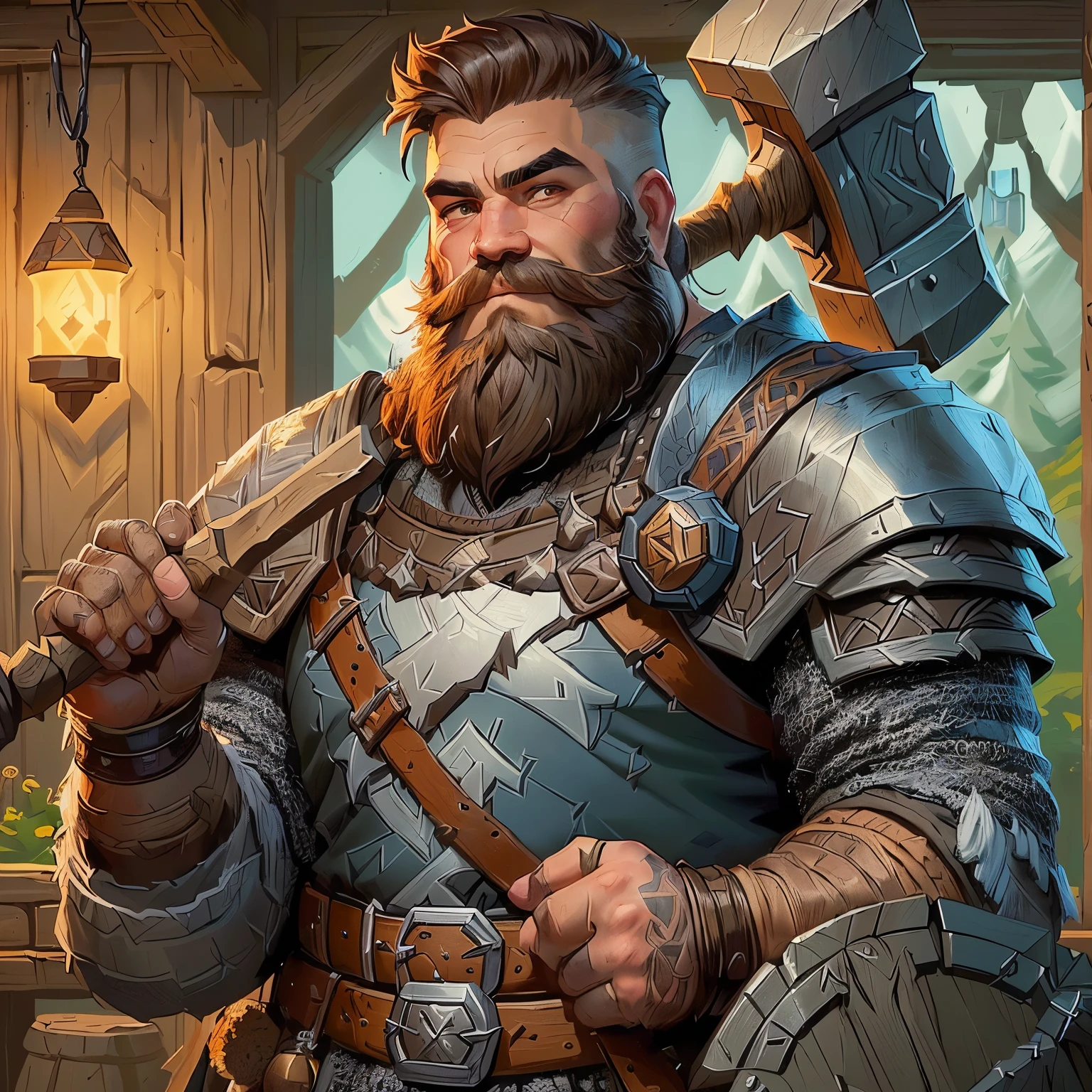 a close-up of a man with a beard and a large ax, fierce bearded dwarf, dnd dwarf, fantasy beardless dwarf cleric, portrait of a dwarf warrior, “dnd dwarf, dwarf cleric, RPG character art, epic RPG portrait, painted portrait of robust Odin, por Johannes Helgeson, Hearthstone Card Artwork, dwarven, Hearthstone Card Art