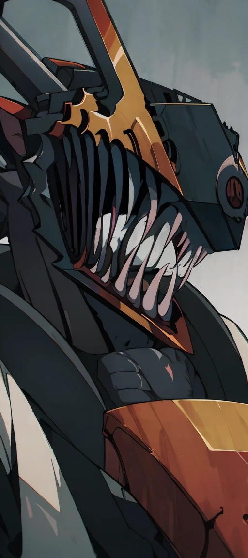 A demon from the anime Chainsaw Man, It has a hybrid hammer head, Warhammer Head, he has a gray muscular body, wearing no shirt, fully body, black hands, and look fierce, Human lips, bonitas, handsome, simple background.