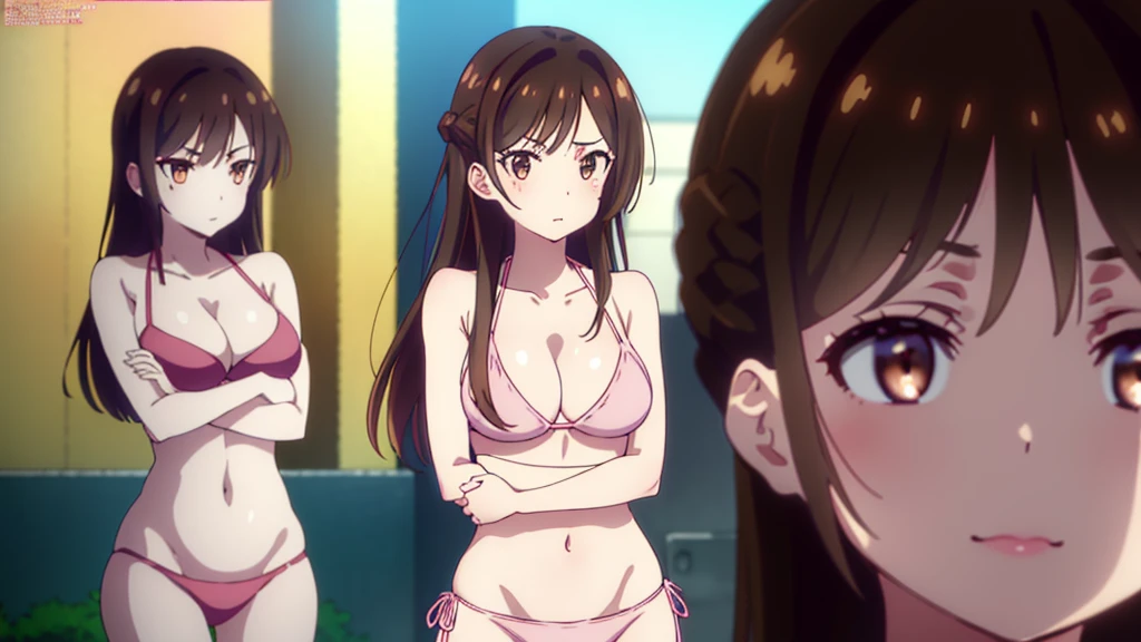 mizuharachizuru, chizuru ichinose, long hair, bangs, brown hair, (brown eyes:1.5), smile, large breasts, pairing a character with their own self, lineup, 5girls, multiple girls, 
BREAK navel, cleavage, collarbone, swimsuit, bikini, side-tie bikini bottom, (pink bikini:1.5), outdoors, beach, island, looking at viewer, (masterpiece:1.2), best quality, high resolution, unity 8k wallpaper, (illustration:0.8), (beautiful detailed eyes:1.6), extremely detailed face, perfect lighting, extremely detailed CG, (perfect hands, perfect anatomy), full body, sexy body, seductive appearance and posture, best quality, high quality, Very detailed anime screencap, {{{{squeeze, multiple girls, Thousands of sisters, Millions of sisters,Billions of sisters, clone, clone, Matching clothing, Match hairstyle}}}}
