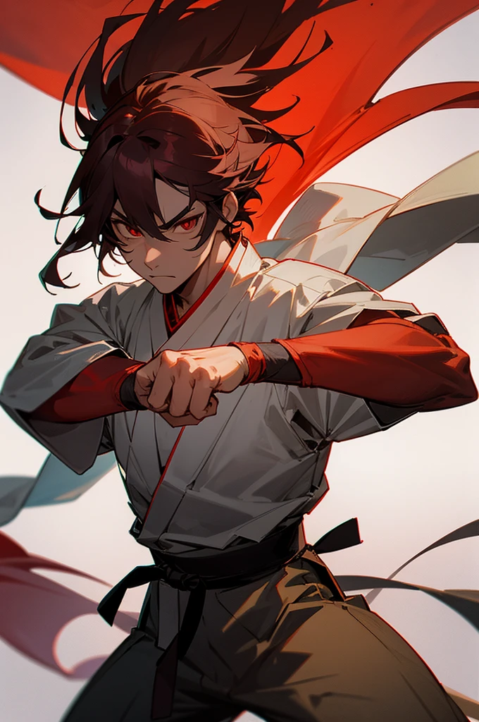 Haori, Adult, Male, Demon, Demon Skin Color, Temple Background, Martial artist Gi, Fighting pose.