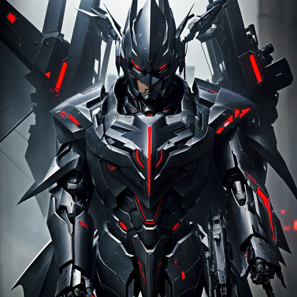 a close up of a person in a hoodedie with a bunch of swords, black mecha, intricate assasin mecha armor, anime mech armor, batman mecha, black cyberlox, anime mecha aesthetic, menacing. unreal 5, style of ssss.gridman (2018), cyberpunk knight, mecha armor, cybertronian