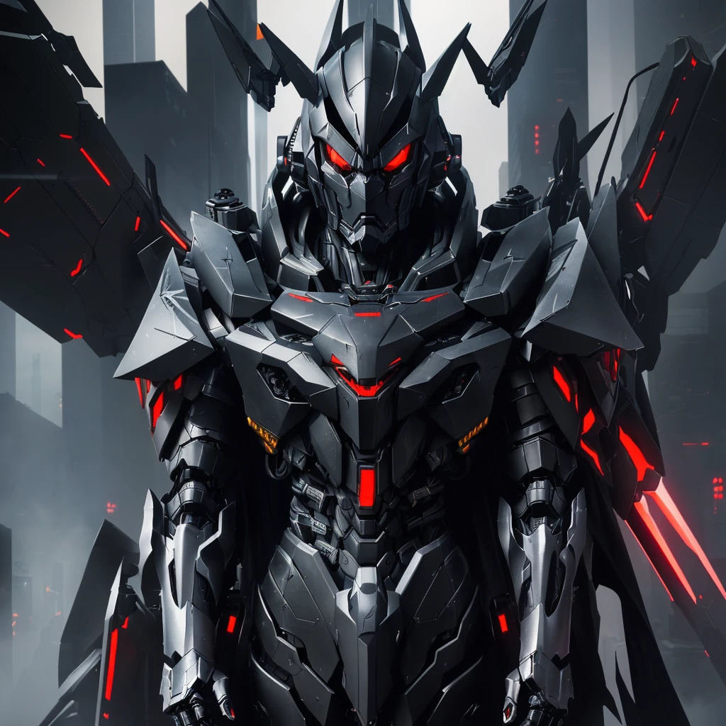a close up of a person in a hoodedie with a bunch of swords, black mecha, intricate assasin mecha armor, anime mech armor, batman mecha, black cyberlox, anime mecha aesthetic, menacing. unreal 5, style of ssss.gridman (2018), cyberpunk knight, mecha armor, cybertronian