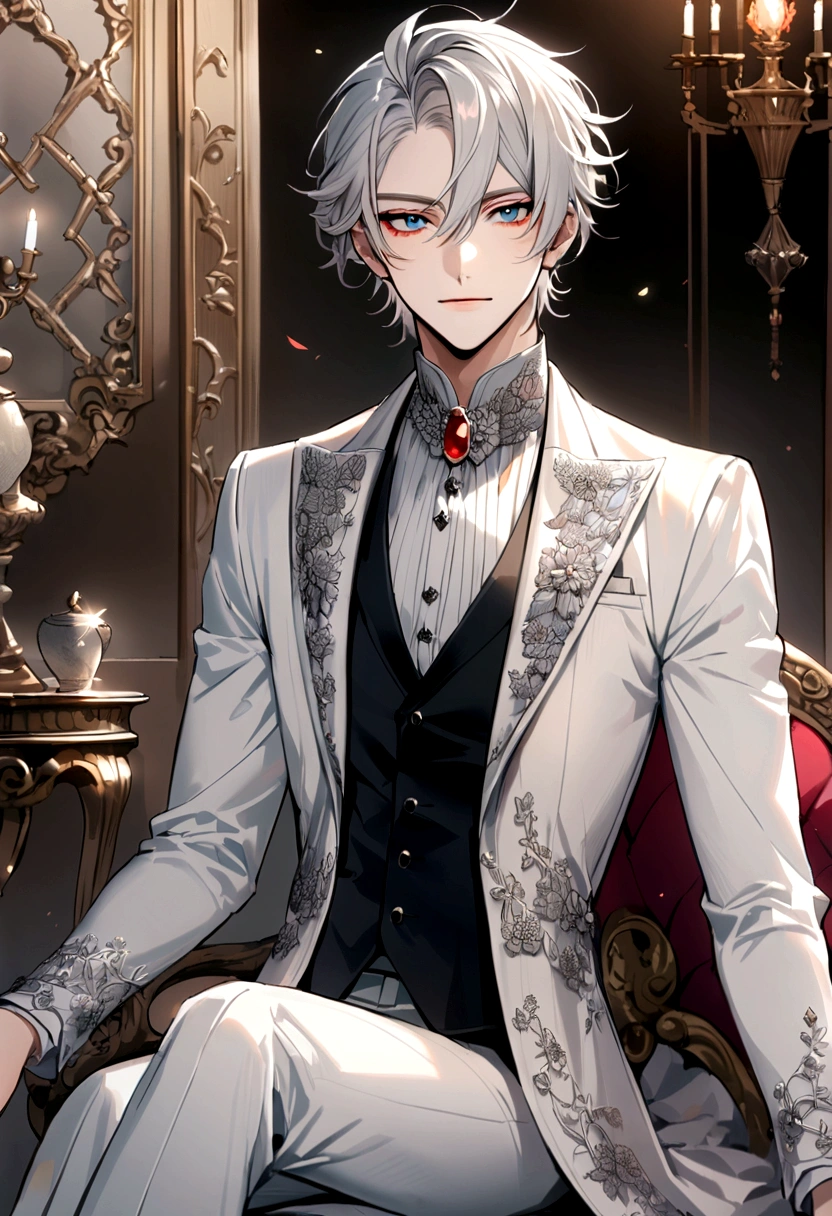 Draw a beautiful young man with silver hair
