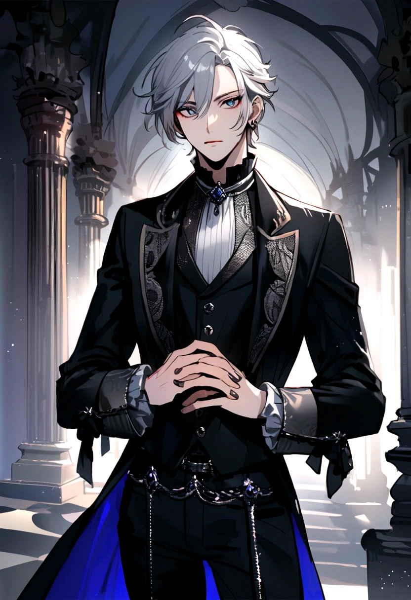 Draw a beautiful young man with silver hair