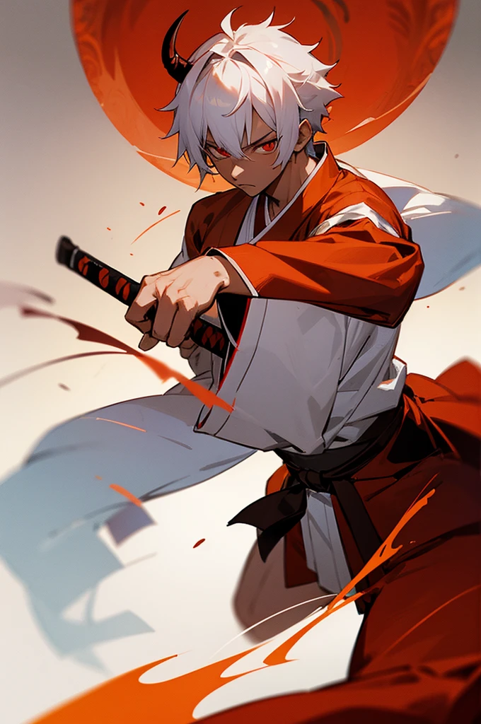 Haori, Adult, Male, Demon, Demon Skin Color, Temple Background, Martial artist Gi, Fighting pose.