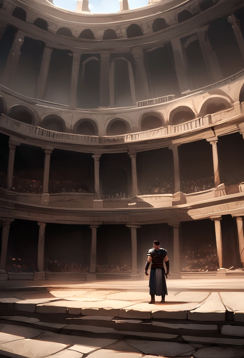 Russell Crowe as Ridley Scott's Gladiator, epic scene in the Colosseum