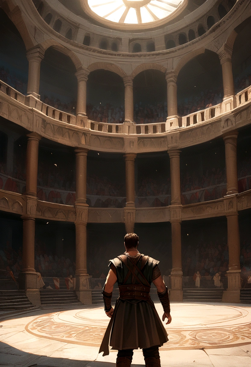 Russell Crowe as Ridley Scott's Gladiator, epic scene in the Colosseum