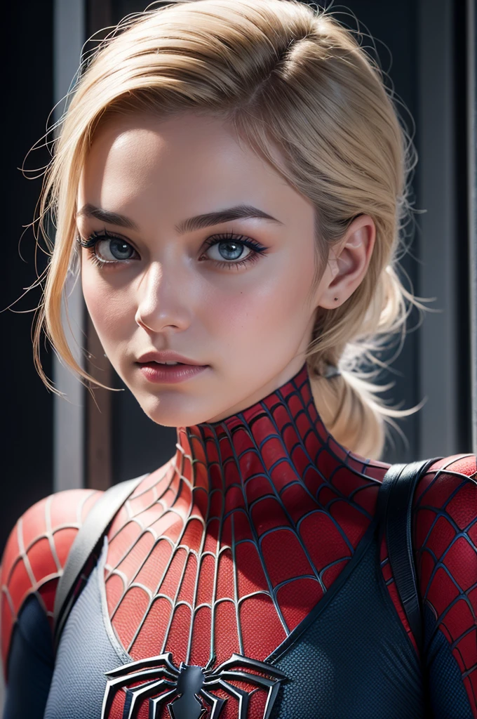 A photograph of Spider-Man, without mask, the 20s, bonitas, face detailed, looking at the camera, portraite, 8k hd, high qualiy
