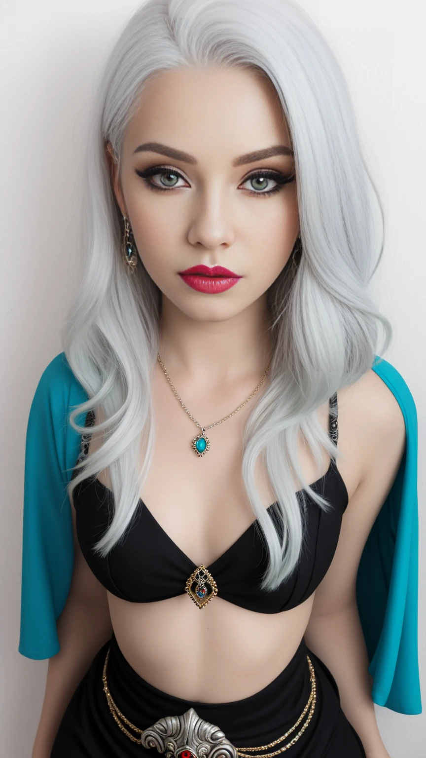 Goddess, tribal, white hair, Devine, cyan eyes, saphira septum Peircing , mystical eyes, queen, ligh blue Jewllery, queen, lip piercings
