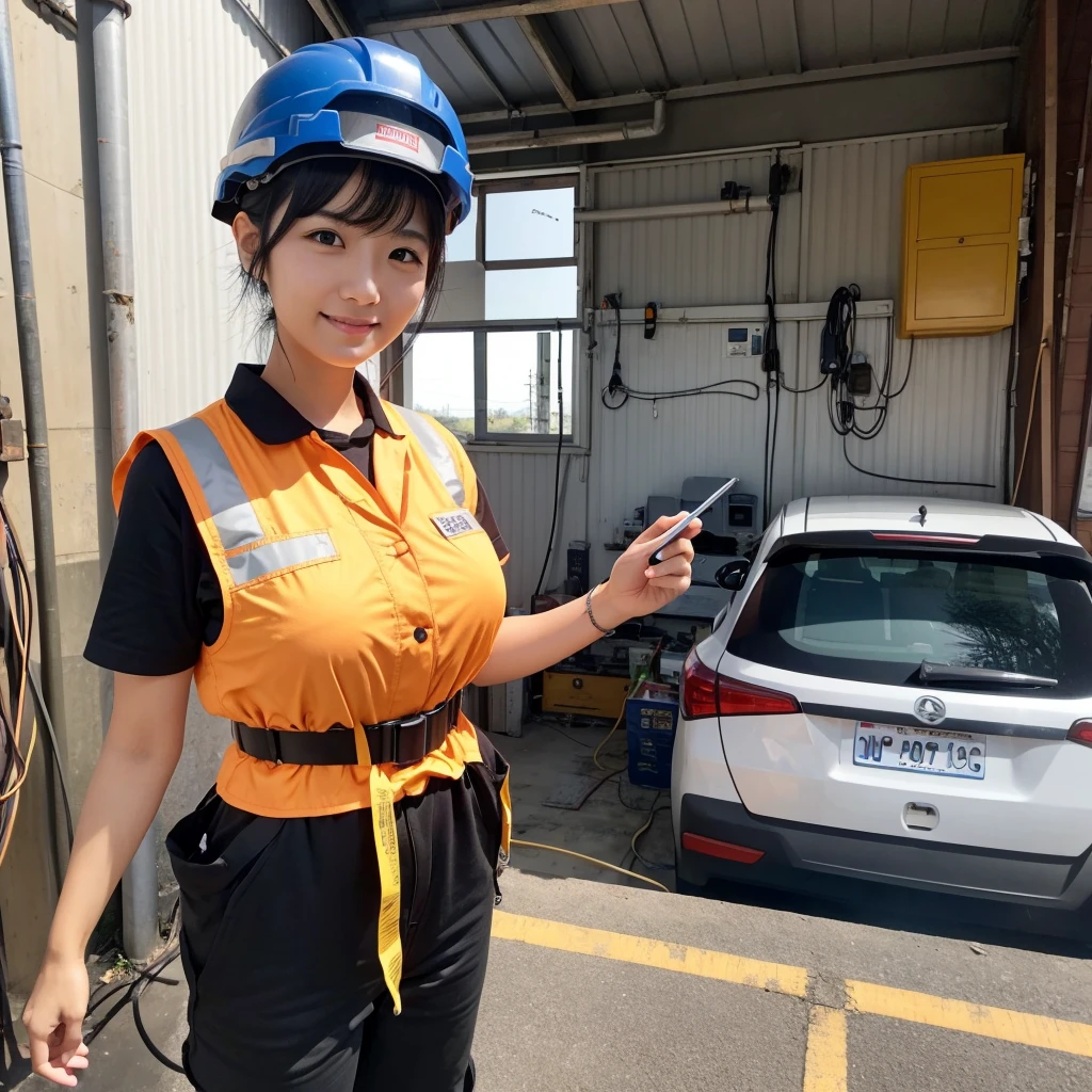 - **name**: Naomi Sakura(Sakura Naomi)
- **Age**: 28 years old - **Profession**: Electrical worker - **Appearance**: with short cut black hair、With a bright and cheerful expression、Wearing work clothes。Always wear a helmet and tool belt。
- **character**: Diligent and serious。Being a team player、I have strong opinions。Curious about new technologies。
- **background**: I've been interested in machines since I was a .、After graduating from technical high school、I chose to become an electrician。Now、I work for a local electrical contractor.、They repair and install electrical equipment for homes and businesses.。
- **skill**: Electrical wiring、Installation and repair of switchboards、Installation of solar power generation system、Knowledge of electrical safety standards。
- **hobby**: DIY、Electronic work、Motorcycle touring。
- **Special Notes**: Active in a workplace with few women、Have a friendly attitude towards providing guidance to juniors and apprentices。
Big Breasts